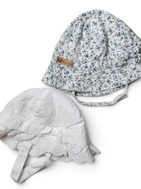 Vintage Aardvark & OshKosh White Eyelet Bonnet Ditsy Floral Sun Hat Duo 3-9M